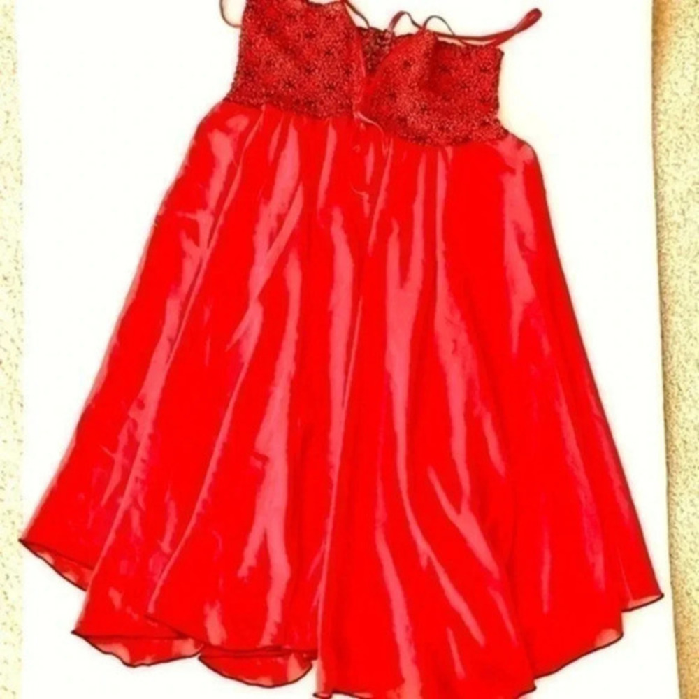 Red babydoll sleepwear smocked chiffon size Small NWOT